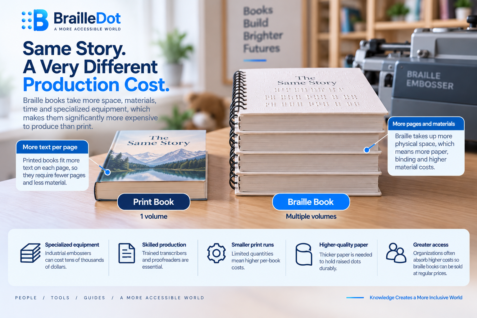 Why braille books require more physical space and specialized production than print books